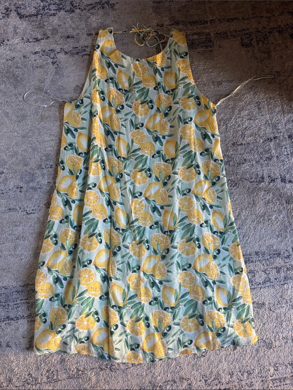 Abercrombie Sleeveless Lemon Print Sundress in Yellow & Green with Low Back